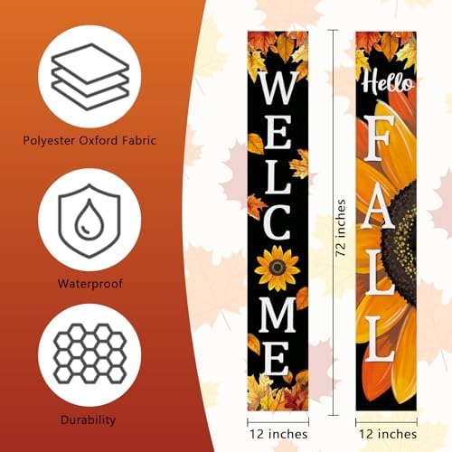 Hello Fall Sunflower Welcome Porch Banner Sign, Autumn Flower Black