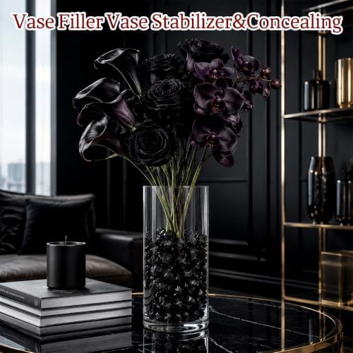 160 Pieces Black Acrylic Fake Ice Rocks, Vase Fillers for Party Table Decor