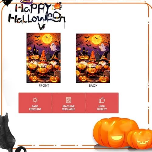 Halloween Gnome Garden Flags 12x18 Double Sided, Pumpkin Yard Flags Outside