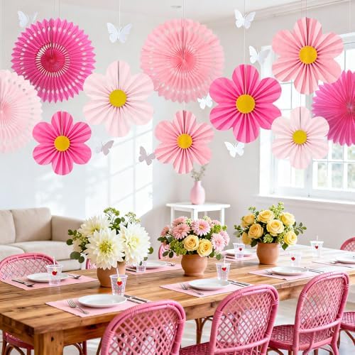 ADLKGG Pink Paper Fans Wall Decor, Flower Backdrop Party Decorations