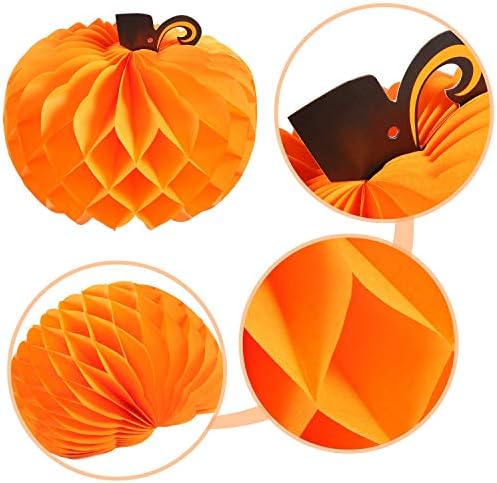 JOVITEC 6 Pack Thanksgiving Table Decor Honeycomb Pumpkins 10.2 Inch Paper Fall Hanging Pumpkin Decorations 3D Tissue Centerpieces for Halloween Birthday Wedding Party Supplies