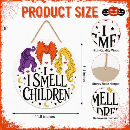 Hocus Pocus Halloween Decorations, I Smell Children Sign Witch Door Decor
