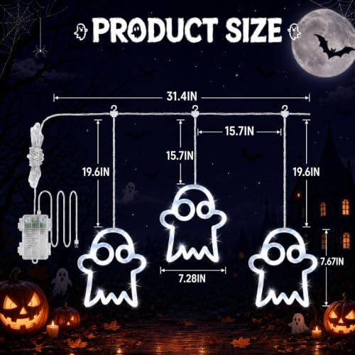 Hanging Window Lights, 39 LED White Ghost Shape