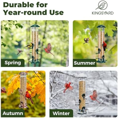 Kingsyard Metal Bird Feeders for Outdoors Hanging, Tube Bird Feeder with 6 Feeding Ports, 15 Inch, Chew-Proof & Weatherproof, Black (Pack of 2)