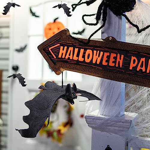 ATDAWN Halloween Hanging Bats, Rubber Bats, Realistic Looking Spooky Bats, Flying Bats Halloween Decoration, 12 Pack