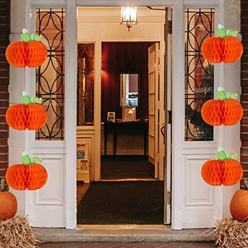 Sucrain 12 Pieces Tissue Paper Pumpkin 3D Honeycomb Pumpkins for Halloween Thanksgiving Party Favor Fall Festival Supplies （Orange, Red, Yellow）