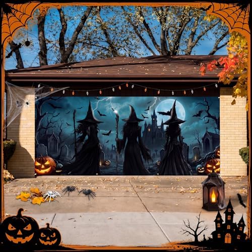 Irenare 7 x 16 ft Witch Halloween Garage Door Cover Banner Decoration