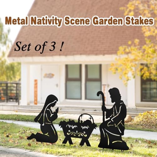 Nativity Scene Outdoor,Black Silhouette Metal Nativity Set for Yard Stakes
