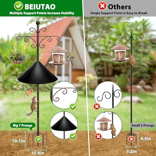 2 Pack 108 Inch Shepherd Hooks, Heavy Duty Bird Feeder Pole 7 Prong Base