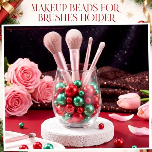 Junkin 300 Pcs Faux Pearl Vase Filler No Hole Beads, Green and Red