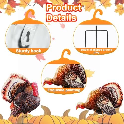 2 Pack Turkey Garden Stakes 20.5in Iron Fall Thanksgiving Yard Decor