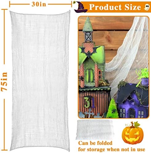 ZeeDix 6 Pack White Halloween Creepy Cloth 30 × 75 Inch - Halloween Cheesecloth Decoration Spooky Scary Gauze Black Cheese Cloth for Party Supplies Outdoor Yard Home Wall Doorway