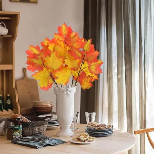 5 Pcs Fake Fall Maple Leaves Stems Artificial Autumn Foliage Branches