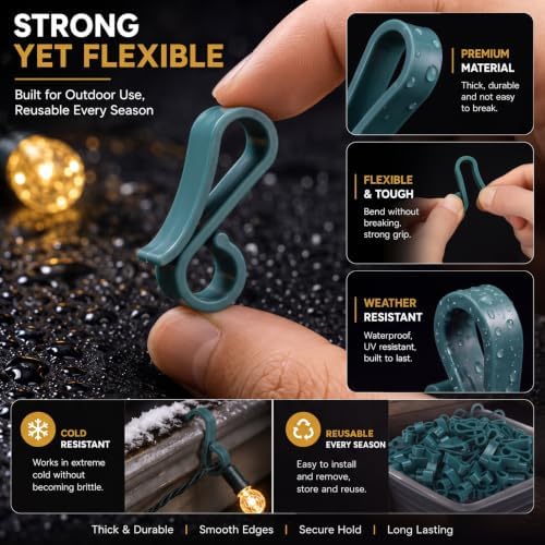 Namalu 100 Pcs Christmas Light Clip Outdoor Gutter Light Clip,Plastic,Green