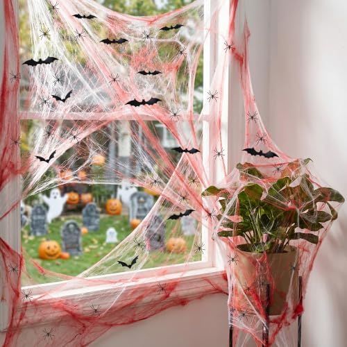 Watayo 1100 Sqft Bloody Super Stretch Cobwebs with 60 Fake Spiders 12 Bats