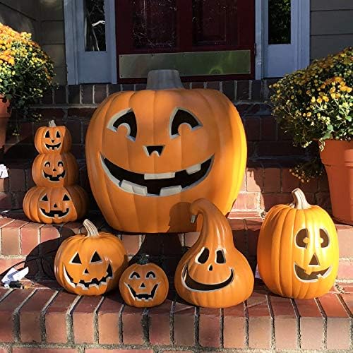 12" Jack O' Lantern - Halloween Pumpkin Decorations - Waterproof Shatterproof Fake Artificial Pumpkin Safe for Indoor Outdoor Decor- Perfect Halloween Party Favors Bell Shaped