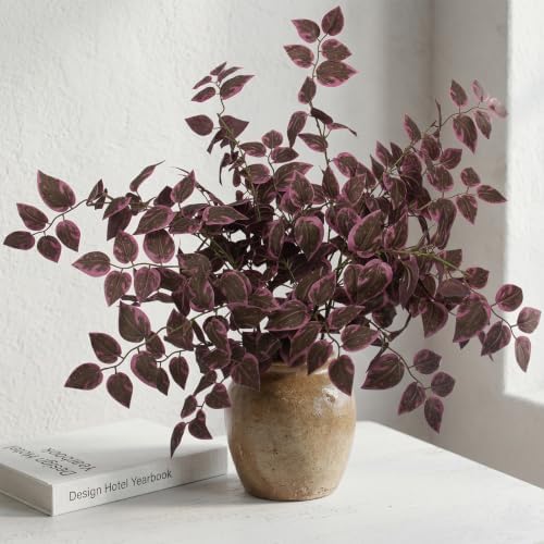 Daynight 6 Pcs Fall Artificial Eucalyptus Stems, 35″ Silk Faux Foliage Branches, Autumn Greenery Stems for Thanksgiving Halloween Farmhouse Table Centerpiece DIY Decor (6, Burgundy)