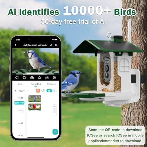 Smart Bird Feeder with Camera, Solar 2K AI Identification, Green