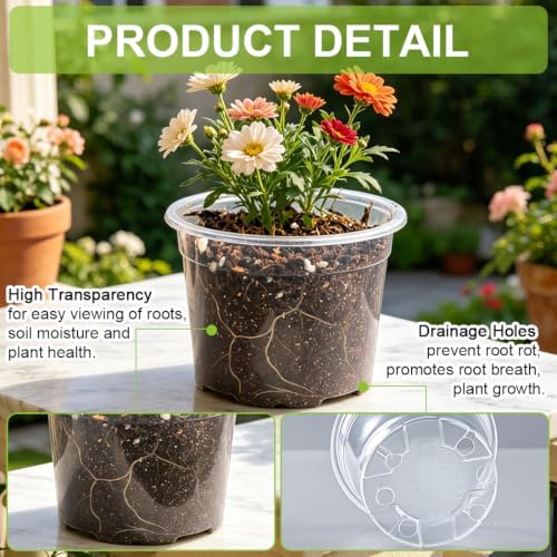 RooTrimmer 100 Pack 2.8 Inches Clear Plant Pots with Drainage Holes, Transparent Seeding Nursey pots, Round Plastic pots for Seeds Starter, Seeds Germination