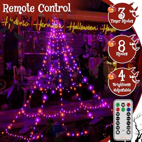 Ollny Halloween Lights Outdoor 454 LED Spider Web Lights Orange & Purple