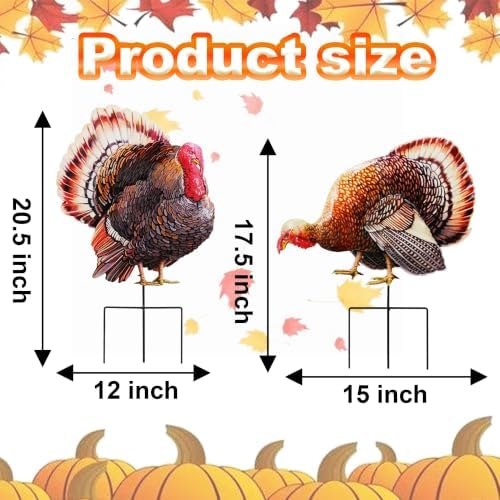 2 Pack Turkey Garden Stakes 20.5in Iron Fall Thanksgiving Yard Decor