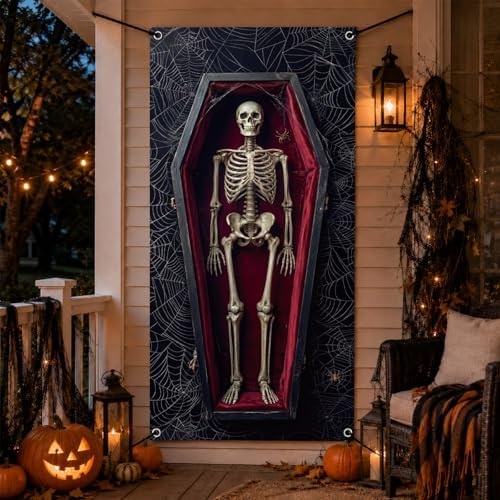 Irenare Halloween Door Cover 79"x35" Coffin Skeleton Halloween Decorations