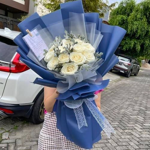 RUSPEPA 20 Sheets Flower Wrapping Paper, Pure Royal Blue Waterproof Floral Bouquet Wrapping Paper, Florist Supplies Packaging for Birthday, Wedding, Father's Day, Graduation, DIY Crafts, 22.4" x 22.4"