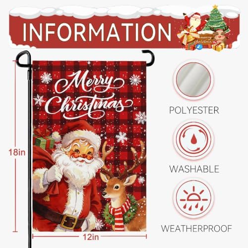 Christmas Garden Flags 12 x 18 Inch Santa and Deer Xmas Yard Flag