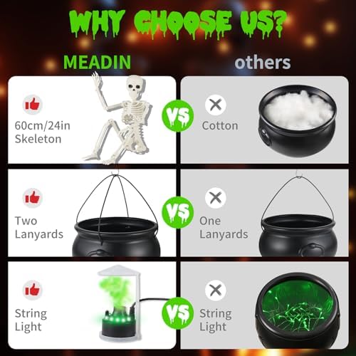 Halloween Decorations Outdoor Witch Cauldron Tripod with Fog Maker & Skull