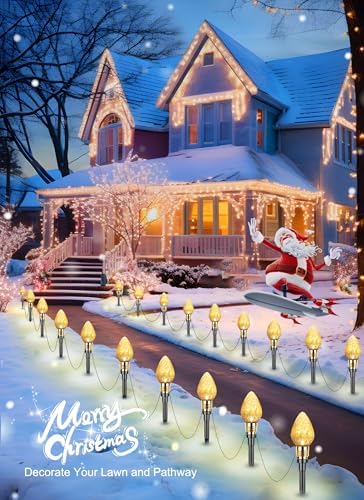 2 Pack Strawberry C9 Christmas Pathway Lights Outdoor, Total 34.8FT 20 LED