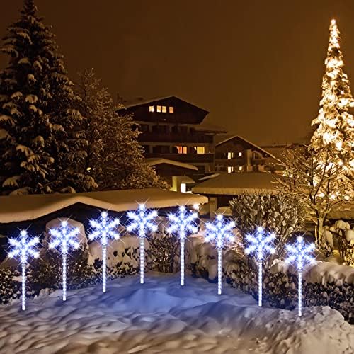 Ultra-Bright Shooting 17" 568 LED Snowflake Lawn Stake Light 4 Stakes Total Christmas Outdoor Decoration with UL Standard Adaptor for Outdoor Pathway Lawn Holiday Party Home(White and Blue)