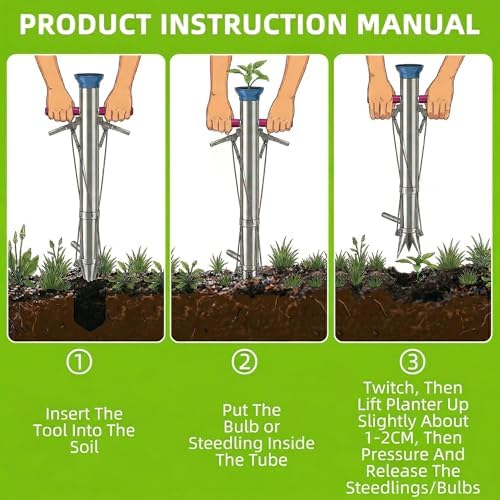 Bulb Planter, Planting Bulbs Manual Seedling Transplanter Weeder Sod Plugger Flower Planting Soil Sampler Long Handled Bulb Planter Plant Bulb Seeds (2 Handle-A)