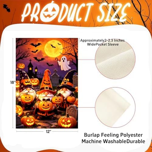 Halloween Gnome Garden Flags 12x18 Double Sided, Pumpkin Yard Flags Outside