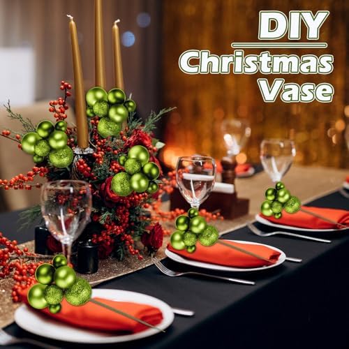 Daifunli 8 Pcs Lime Green Christmas Tree Picks 7.87 Inch Christmas Balls Ornaments Xmas Hanging Peppermint Decorations for Xmas Tree Topper DIY Wreath Holiday Floral Vase Filler Crafts Home Decor