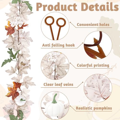 4Pack 23.6FT White Fall Garland for Mantle Autumn Wedding Thanksgiving