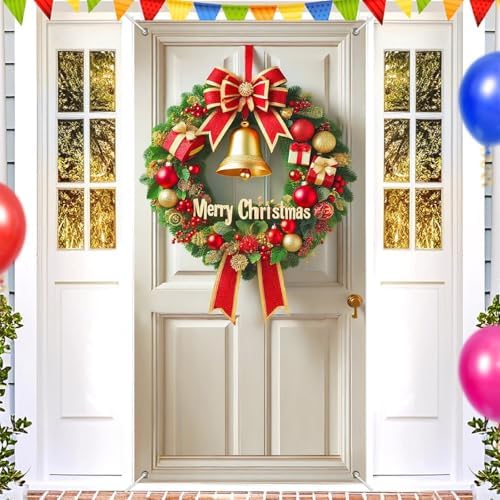 BlissYard Christmas Door Cover Bow Bell 35x71 Inch Polyester