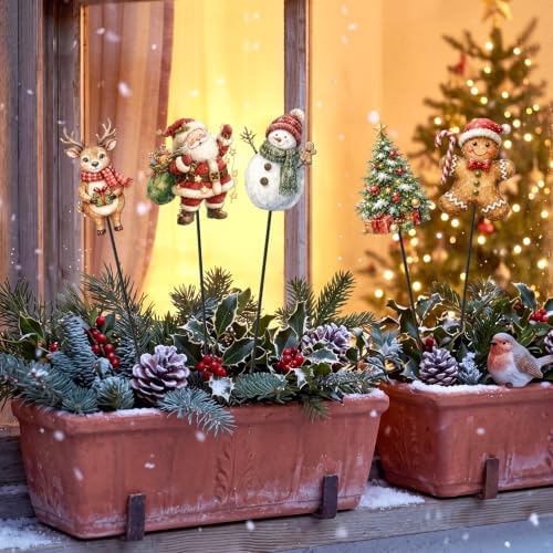 Roowest 5 Pack 12'' H Metal Christmas Yard Stakes Outdoor Decorations
