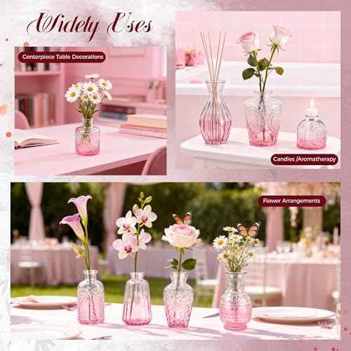 Der Rose 30pcs Glass Bud Vases, Pink Vases for Wedding Home Decorations