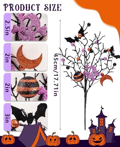 6Pcs Halloween Glitter Berry Picks, Decor Branch Stems for Vase Tabletop Party Decor