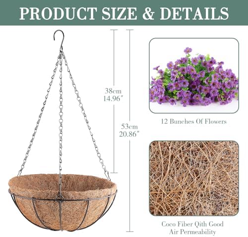 AGIRL Artificial Hanging Flowers with Baskets for Outdoors(Purple)