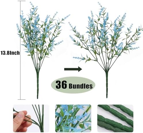 RECUTMS Spring Decoration,Artificial Blue Greenery,Outdoor Fake Flower 36Pc