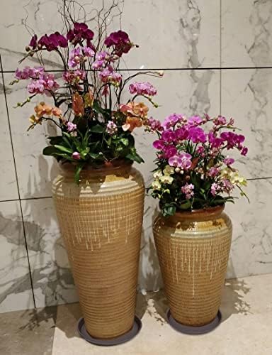 2 Pack of 18 19 inch Plant Saucer Drip Tray (16.6 inch Base), Heavy Duty Deep Plant Saucers for Pots, Plastic Flower Planter Water Trays for Indoors Outdoor (19", Dark Brown)