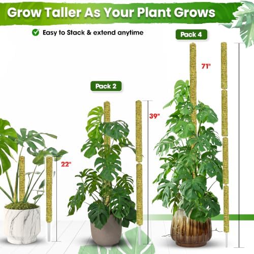 DUSPRO 4 Pack 22" Natural Stackable Moss Pole for Plants Monstera
