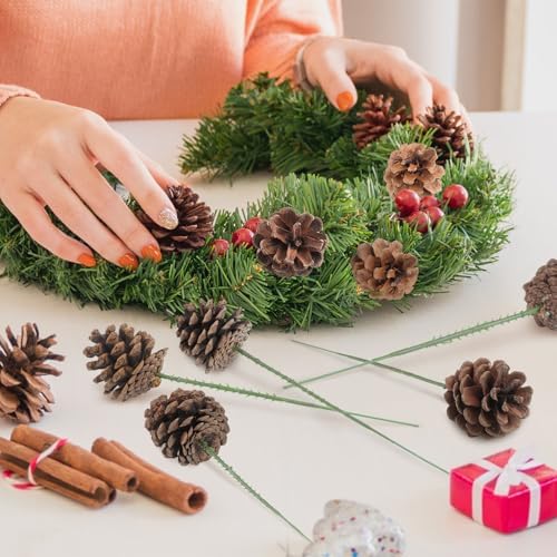 36 PCS Pine Cones 3 Sizes Christmas Pine Cones with Green Picks Pinecone Ornaments for Christmas Tree Wreath Garland Crafts Thanksgiving Fall Home Decor