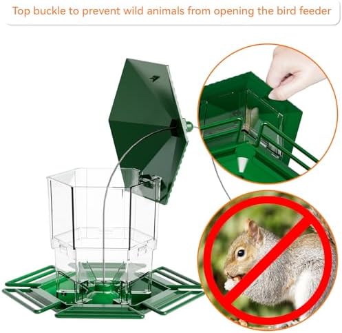 Yieach Hanging Bird Feeder for Outdoors,Large Hopper Squirrel Proof Birdfeeder for Cedar,Red,Cardinal,Blue Jay and Wild Birds,Easy to Feel Birdhouse & Bird Seed Feeder & Gazebo for Outside,Tree,Green