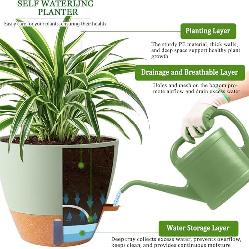 2 Pack 10 inch Plant Pots, Plastic Self Watering Planters