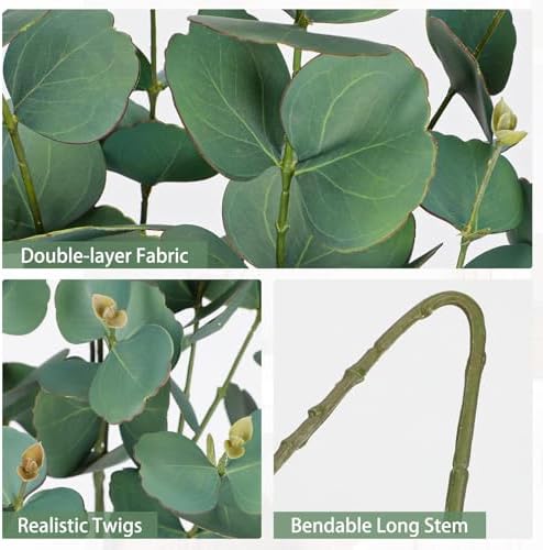 33.8" Tall Faux Eucalyptus Stems Real Touch Artificial Greenery Stem, Faux Eucalyptus Stems Silver Dollar Leaves, Fake Greenery Stem for Bridal Wedding Bouquet Vase Table Centerpiece Decor 6Pcs