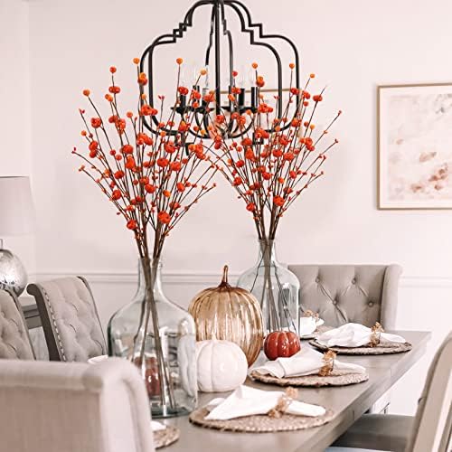 6Pcs Artificial Berry Stems 24" with Fall Flowers,Home Decor Autumn
