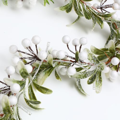 Breeze Touch Christmas Garland with Lights Battery Operated, 5.9ft 20 LED White Berry Lighted Garland, Christmas Decorations Prelit Garland Indoor Outdoor Fireplace Stairs Railing Mantle Decor