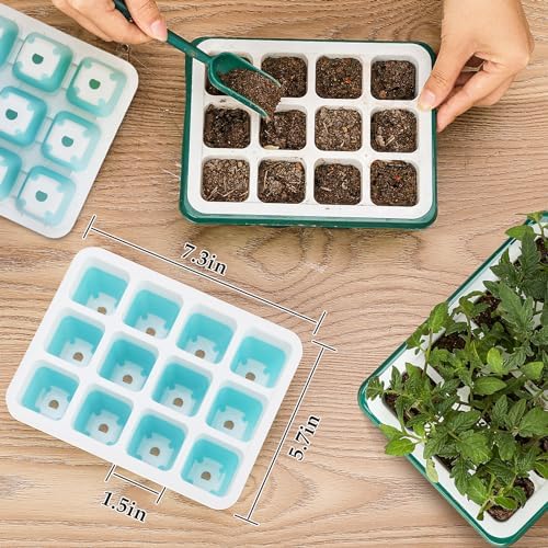 Hanaoyo 12 PCS Reusable Seed Starter Tray, 144 Cells Seed Starter Kit with Flexible Pop-Out Cells, Seedling Starter Trays for Seed Starter, Indoor Greenhouse Seeding Planting Growing